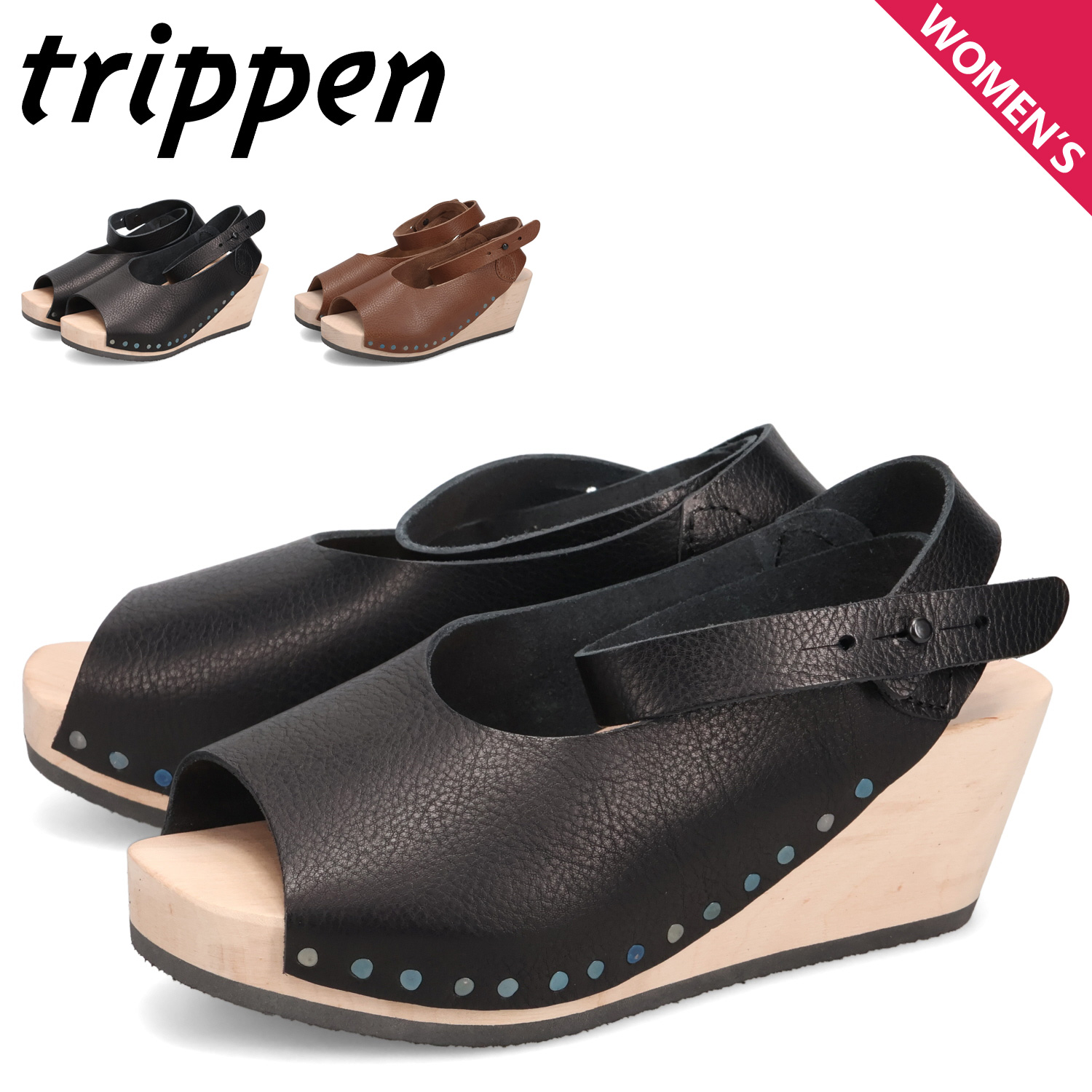 trippen トリッペン サンダル ウッドサンダル レザーサンダル レディース 本革 2Eワイズ ORINOCO-WAW251 ブラック ブラウン 602-1035