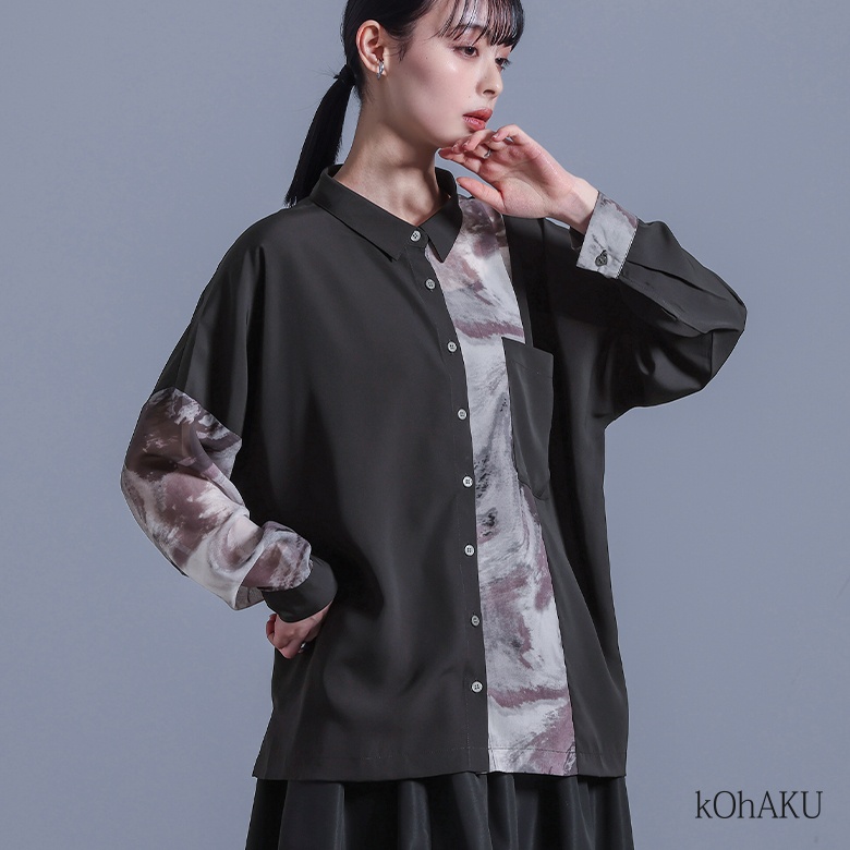 レディース トップス ブラウス シャツ ロングシャツ ボタンシャツ 前開きシャツ 襟付きシャツ 柄シャツ 羽織 襟付き 抜き襟 長袖 ショート丈 ミディ丈 ミドル丈 ビッグシルエット オーバーサイズ 
