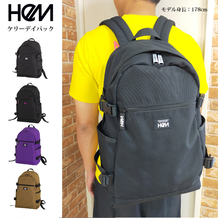 HeM ヘム デイパック型 バックパック リュック リュックサック デイパック バッグ A4 旅行バッグ アウトドア ブラック 黒 ブランド メン