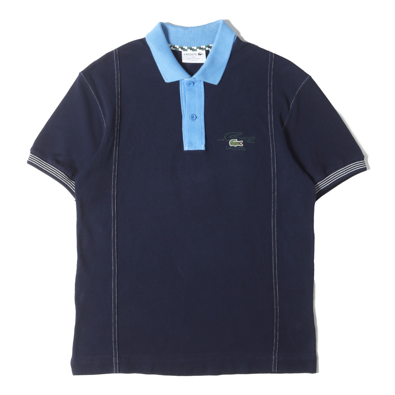 LACOSTE ラコステ ポロシャツ ネイビー サックスブルー サイズ:US S カラー 切替 鹿の子 ポロシャツ (PH5743) MADE IN FRANCE トッ