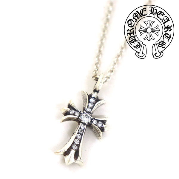 クロムハーツ ネックレス メンズ レディース CHROME HEARTS アクセサリー タイニー ファットクロス ペンダント パヴェダイヤ シルバー 20