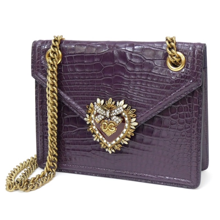 ドルチェ＆ガッバーナ Dolce & Gabbana チェーンショルダーバッグ 型押しレザー パープル 【中古】(65716)