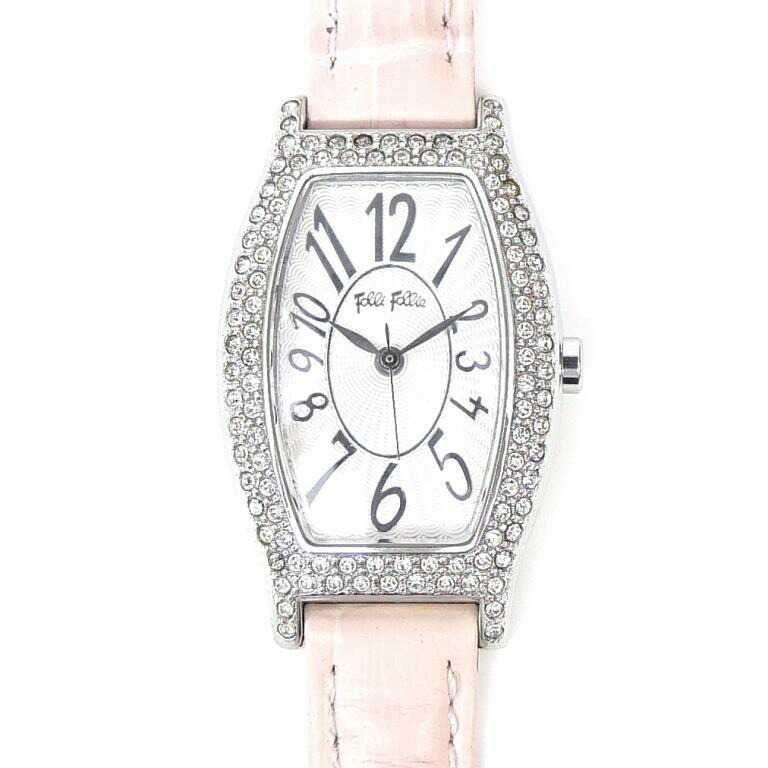 フォリフォリ Folli Follie レディースウォッチ 腕時計 クオーツ ピンク革ベルト 白盤 【中古】(69344)