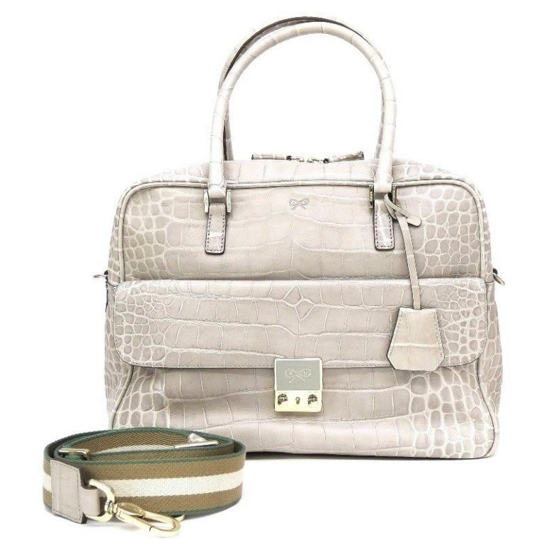 アニヤ・ハインドマーチ ANYA HINDMARCH 2WAYバッグ 型押しレザー ハンドバッグ ショルダーバッグ グレー系(69546)