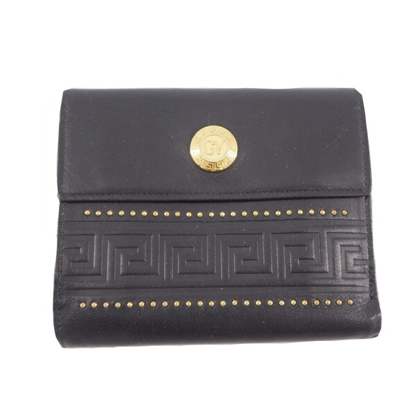 ヴェルサーチ VERSACE 二つ折り財布 ブラック×ゴールド レディース 中古