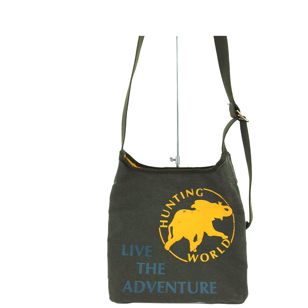 ハンティングワールド HUNTING WORLD ショルダーバッグリバーシブル ボルネオチャリティー カーキ イエロー レディース 中古