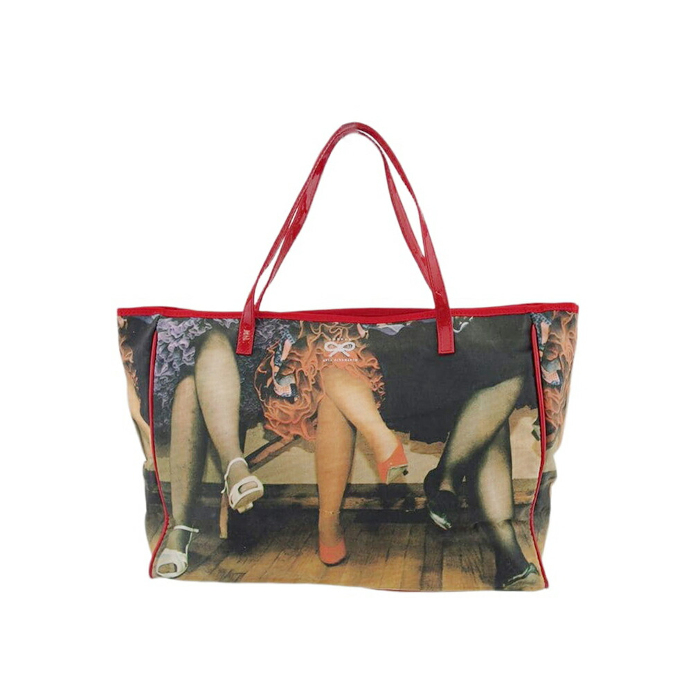アニヤ・ハインドマーチ Anya Hindmarch トートバッグ転写プリント ベージュレッドブラック レディース 中古