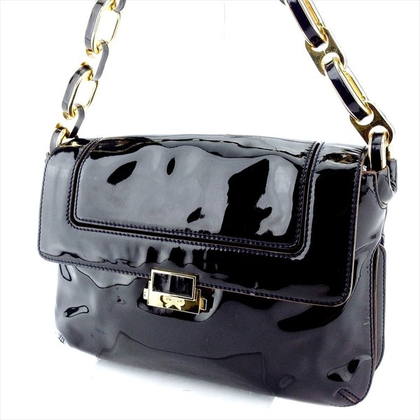 アニヤ・ハインドマーチ Anya Hindmarch ショルダーバッグリボンマーク ブラック ゴールド レディース 中古
