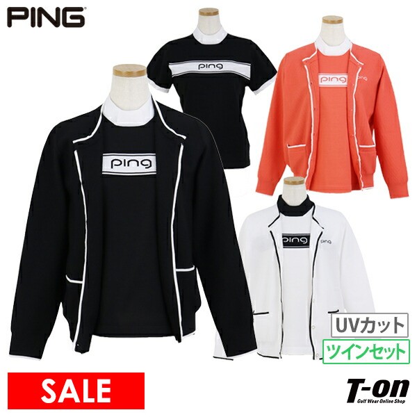 622-5179100-51T-on ティーオン レディース ゴルフウェアピン PING商品名セーター カーディガン アンサンブルニット ツインセット クルーネックカーディガン＆半袖モックネックニット