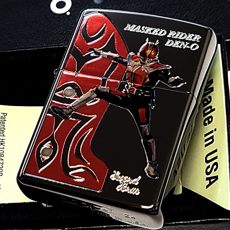 ZIPPO かっこいい 仮面ライダー電王 ソードフォーム & モモタロス 両面加工 ジッポ ライター 特撮 キャラクター ブラックニッケル レッド