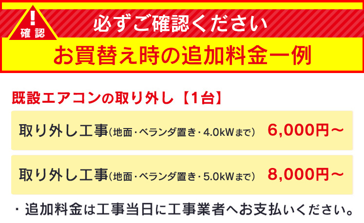 お買替え時の 追加料金一例