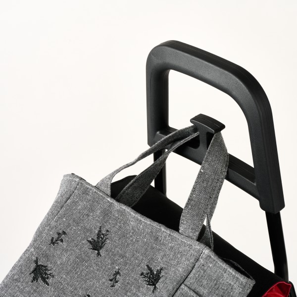 持ち手ハンドルとフックが一体化。<br>バッグなどの手荷物を引っかけて使えば、カートを使う際にも両手がふさがることがありません。