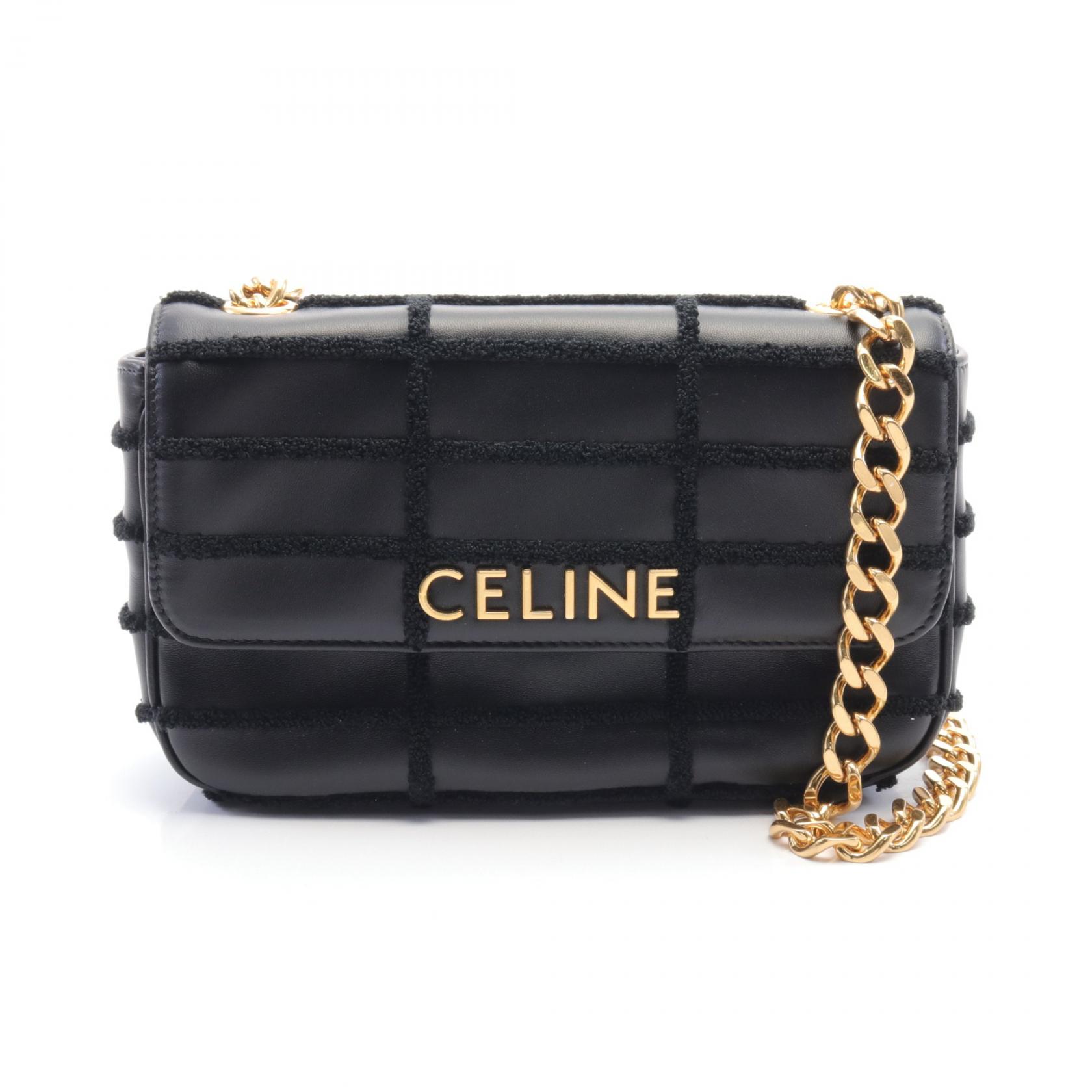 セリーヌ CELINE モノクローム ショルダーバッグ バッグ レザー パイル レディース ブラック系 111273FCK38NO 【新品】