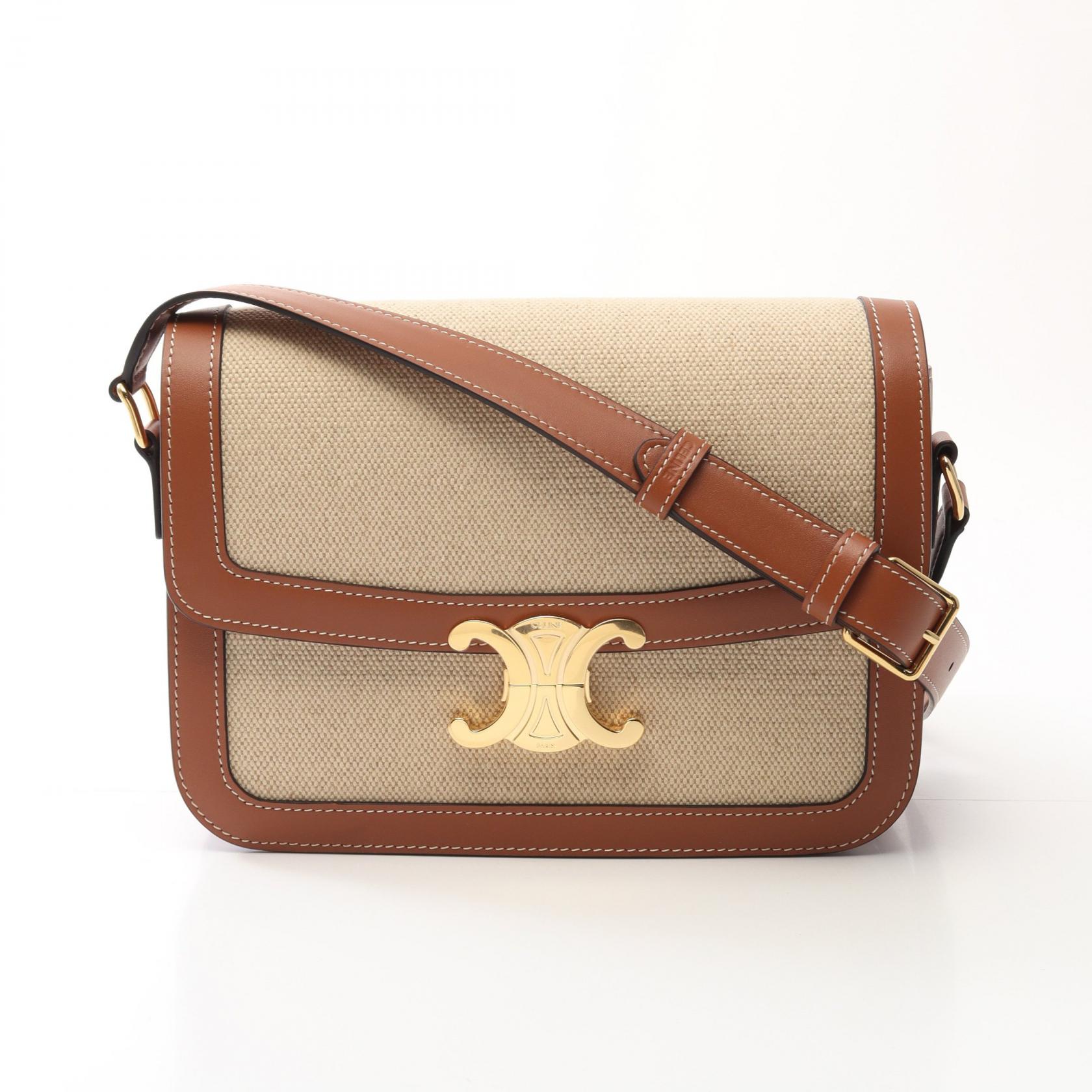 セリーヌ CELINE クラシック トリオンフ ショルダーバッグ バッグ キャンバス レザー レディース ベージュ系 / ブラウン系 191242EGC02NT