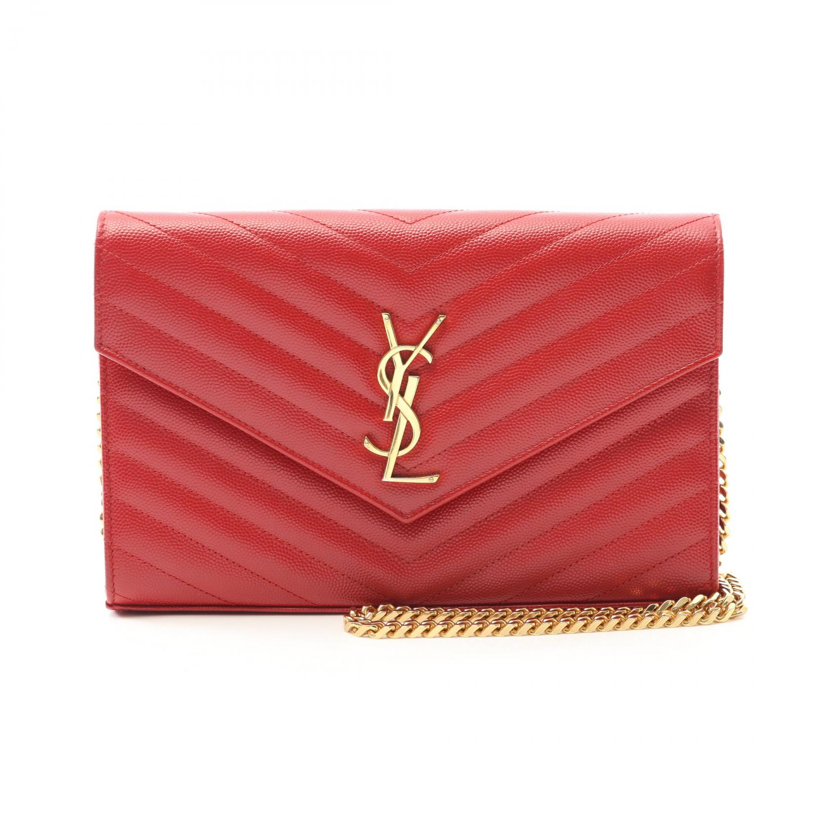 イヴ・サンローラン YVES SAINT LAURENT カサンドラ クラシック ショルダーバッグ バッグ レザー レディース レッド系 377828 【中古】