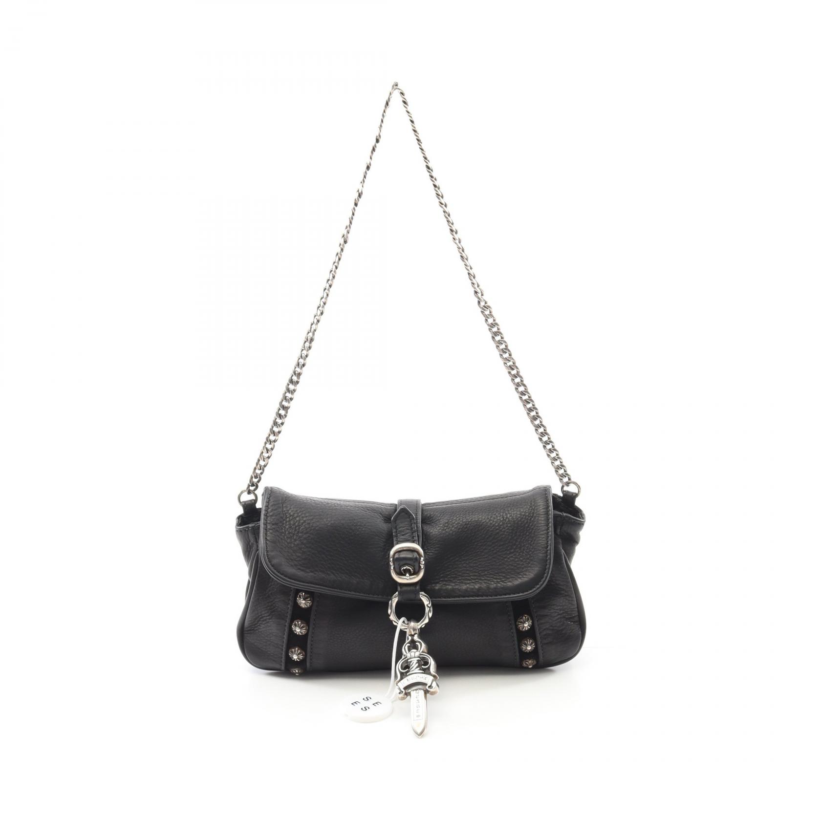 クロムハーツ CHROME HEARTS ラージ ダガー クロスボール ショルダーバッグ バッグ レザー メンズ ブラック系 【中古】
