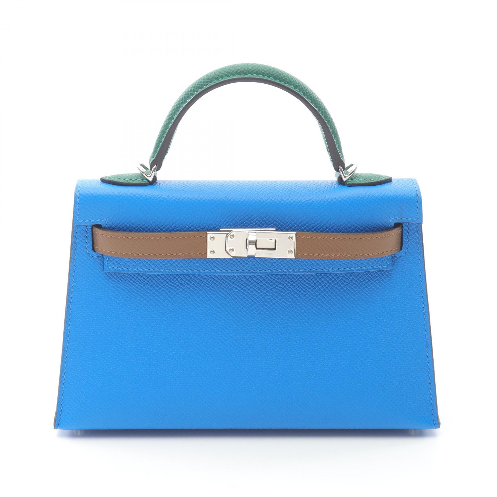 エルメス HERMES ミニケリー2 トリコロール ハンドバッグ バッグ レザー ヴォーエプソン ヴォーエプソン レディース ブルー系 / ブラウン
