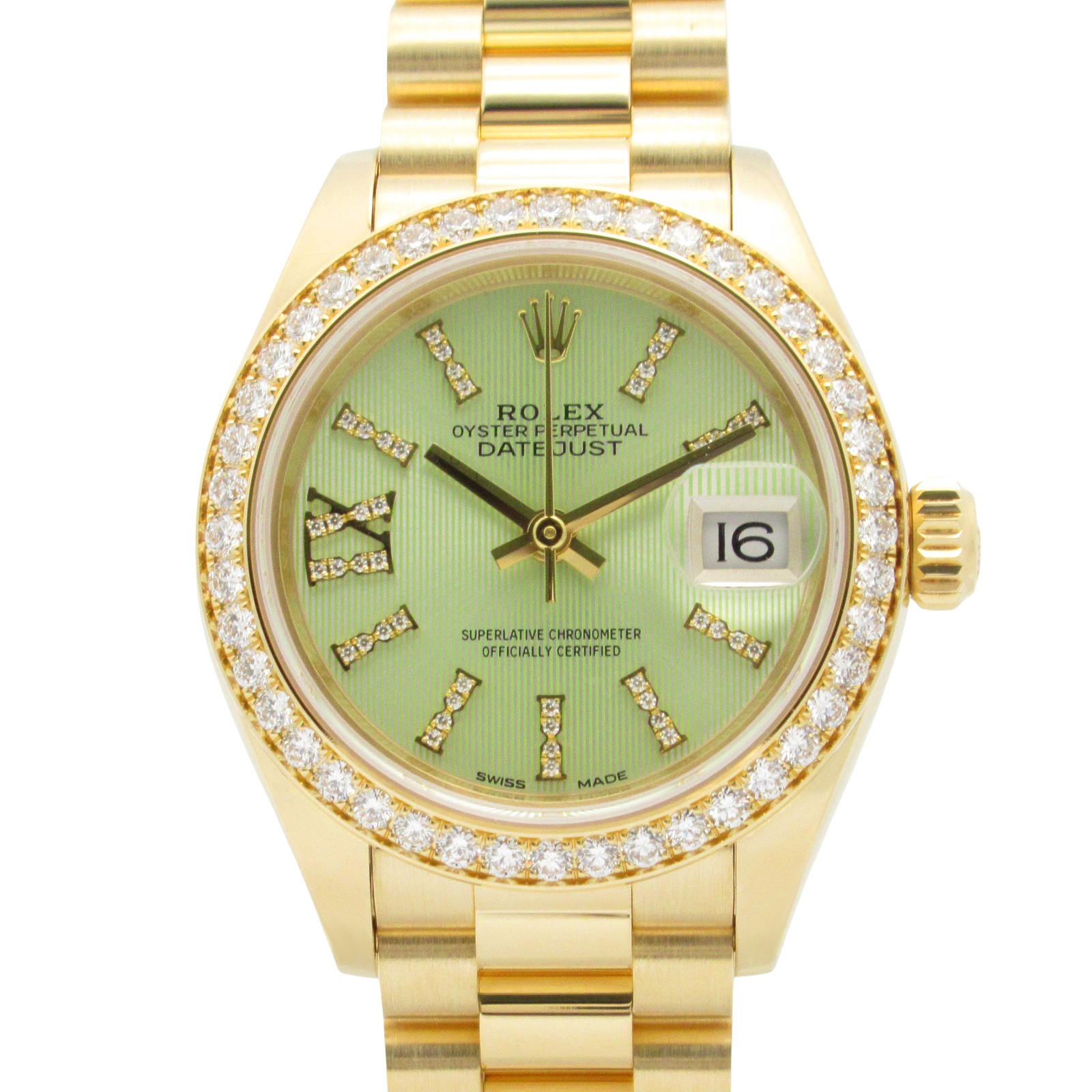 ロレックス ROLEX デイトジャスト ダイヤベゼル ランダム番 腕時計 時計 K18（イエローゴールド） ダイヤモンド レディース グリーン系 2