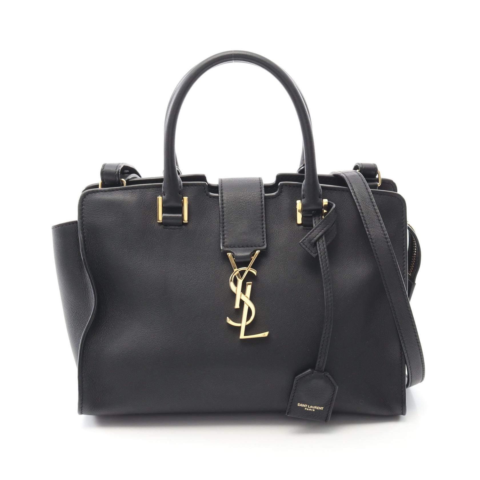 イヴ・サンローラン YVES SAINT LAURENT ベイビーカバス YSLライン ハンドバッグ バッグ レザー レディース ブラック系 【中古】