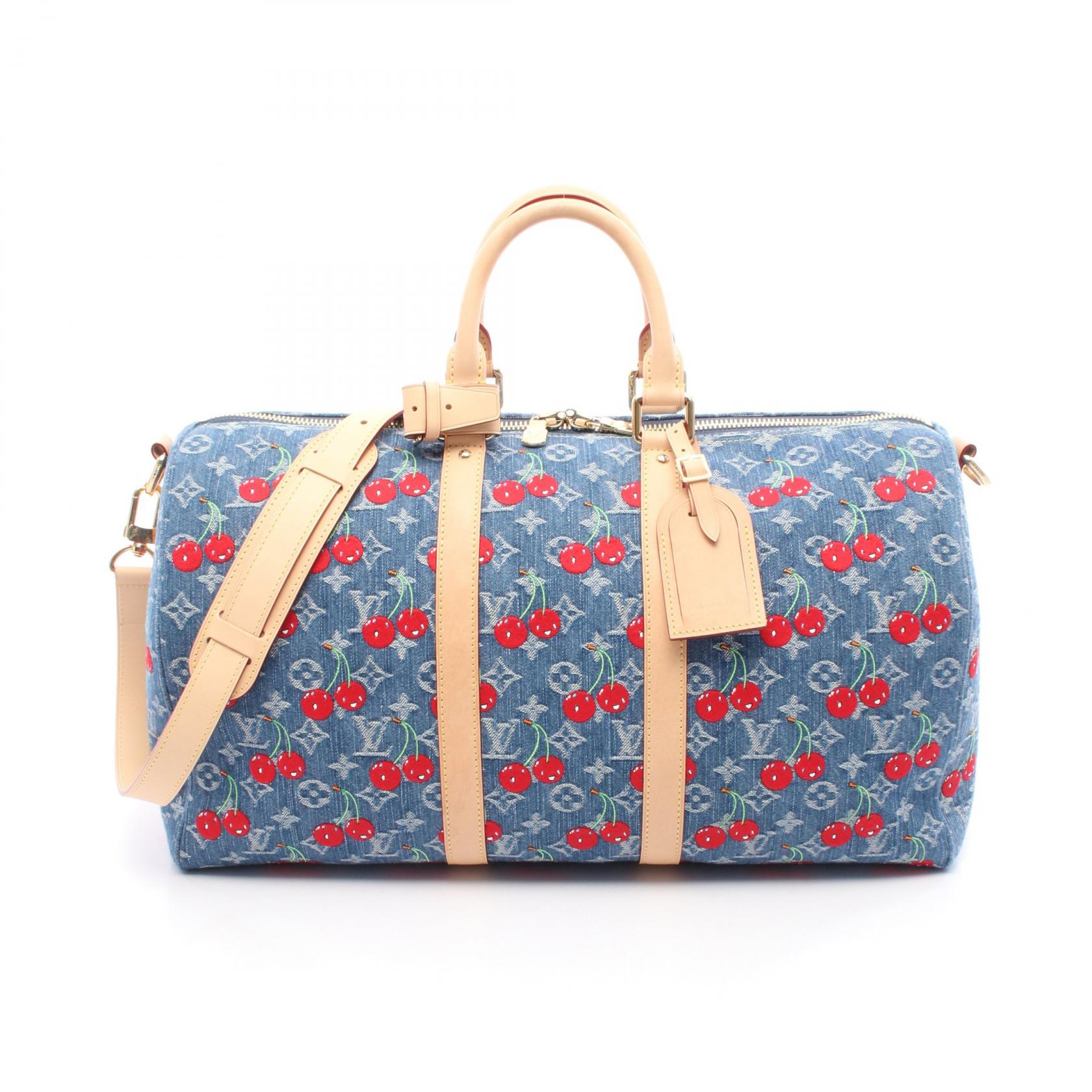 ルイ・ヴィトン LOUIS VUITTON LV×TM キーポル バンドリエール45 ボストンバッグ バッグ デニム レザー モノグラム・チェリー レディー