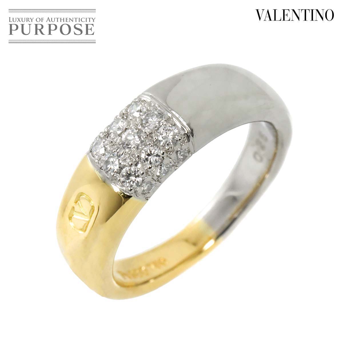 ヴァレンチノ VALENTINO 11号 リング ダイヤ 0.26ct Pt K18 YG 750 指輪 レディース 90284239 【中古】BJ