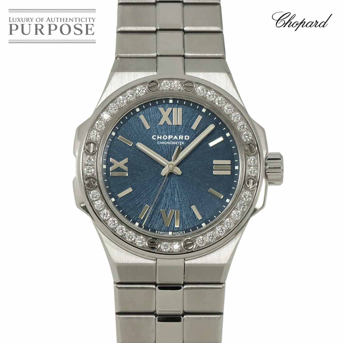 ショパール アルパイン イーグル 33 298617-3002 ダイヤ ベゼル レディース 腕時計 ブルー 自動巻き 90296349 【中古】時計