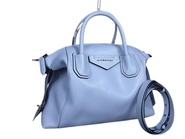 GIVENCHY ジバンシィ ハンドバッグ アンティゴナ ソフト スモール ライトブルー レザー レディース 2WAY シルバー金具 美品【本物保証】
