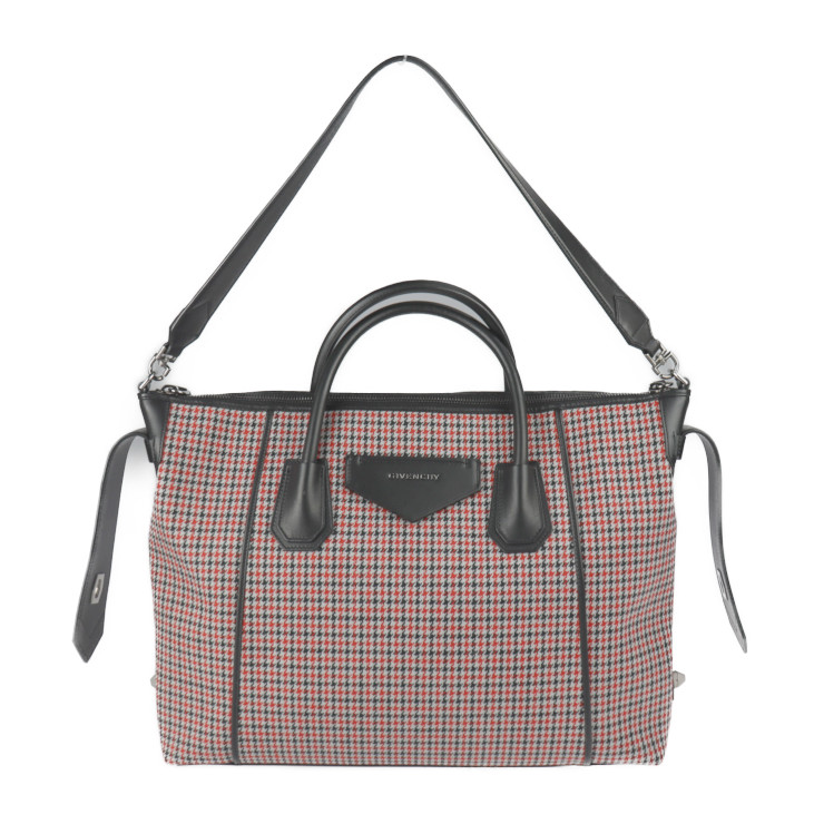 超美品 GIVENCHY ジバンシィ アンティゴナ ソフト ミディアム ハンドバッグ BB50F2B0Z0 ウール レザー レッド ブラック シルバー金具 2WA