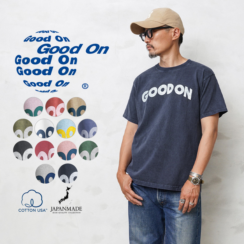 ■商品説明 フロントに「GOOD ON」のロゴをアーチ型に配置したシンプルでバランスの良いデザインは、コーディネートのアクセントにもなります。 ■サイズ表記/身丈/身幅/肩幅/袖丈 M/65cm/50