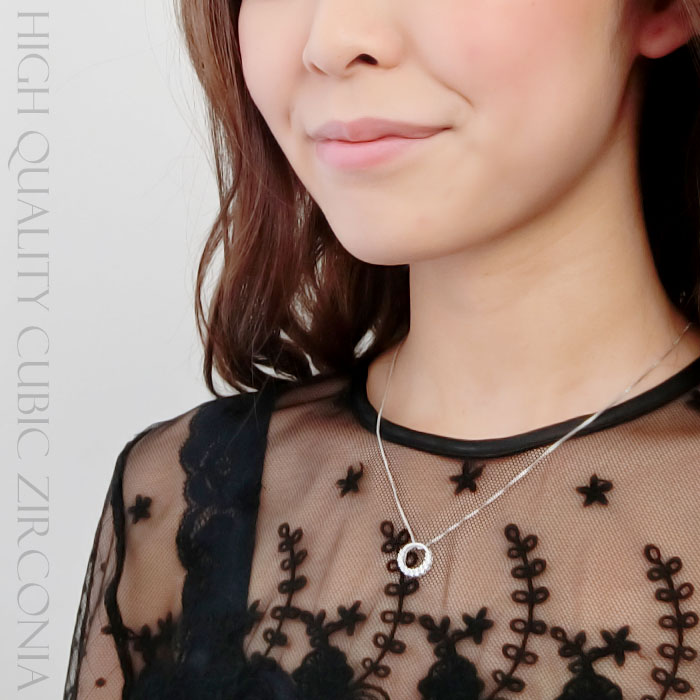 サークル 円 丸 キュービックジルコニア CZ クリスタル 大粒 シルバー925 スターリングシルバー ネックレス ペンダント