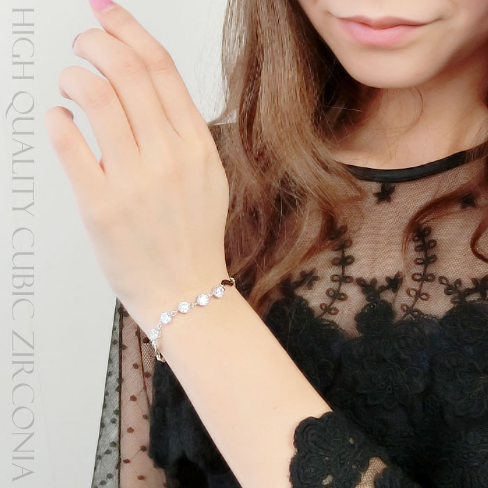 超大粒 5連 キュービックジルコニア CZ クリスタル シルバー925 スターリングシルバー ブレスレット