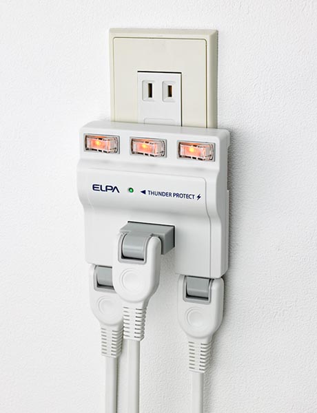 朝日電器 サージ付タップ コンセント 雷ガード 3個口 耐雷 125V 15A 個別スイッチ A-S500B W
