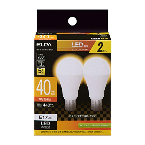 （中古品）朝日電器 ELPA LED電球 2個セット ミニクリプトン球形 口金E17 40W形 電球色 LDA4L-G-E17-G4104-2P/朝日電器/LDA4L-G-E17-G4104-2P/エ