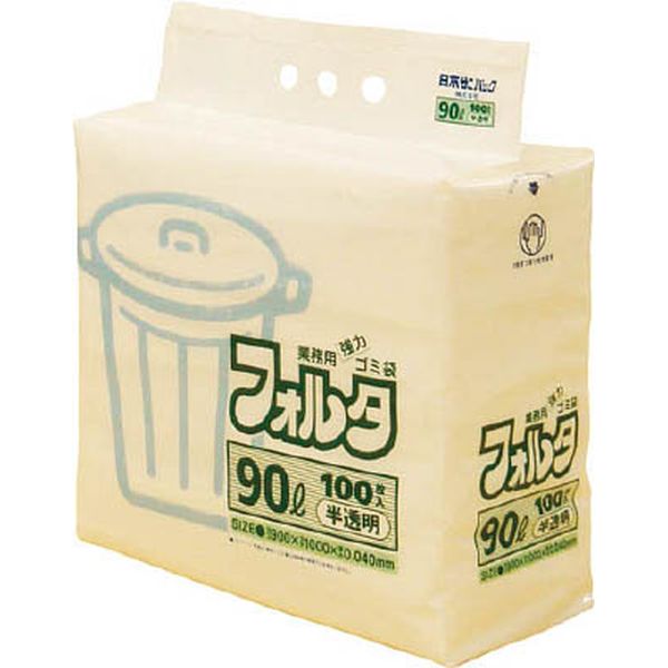 F9HHCL F-9H 環優包装ゴミ袋フォルタ 90L 白半透明 (1袋(PK)＝100枚入)
