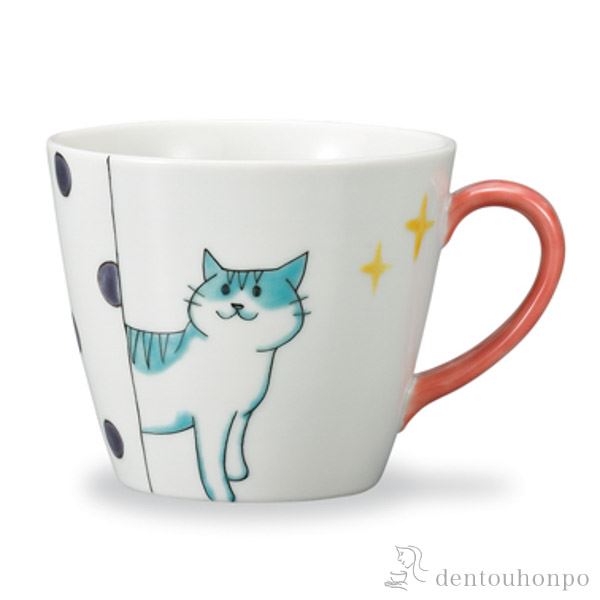 「送料無料」 九谷焼 マグカップ 水玉ねこ ( プレゼント デザイン マグ オリジナル タンブラー 九谷焼 結婚 出産 内祝い )