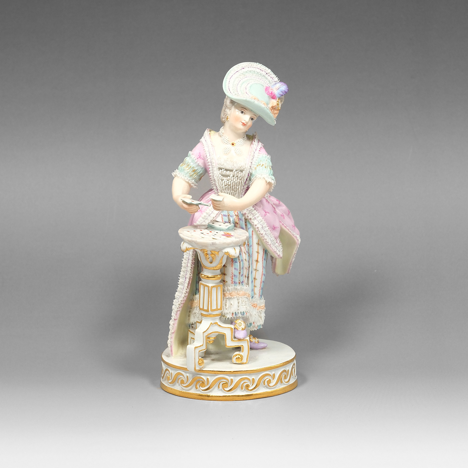 Meissen マイセン トランプする女性 カードプレイヤー 置物 オブジェ _ 【中古】