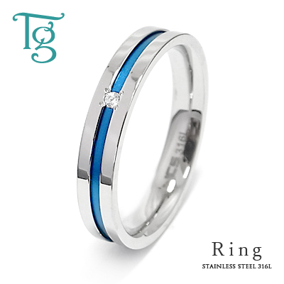 リング メンズ ステンレス キュービックジルコニア マットライン シンプル ブルーカラー おしゃれ 指輪 サージカルステンレス lstr001bl