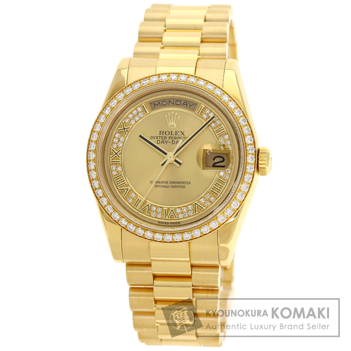 ロレックス ROLEX 118348 デイデイト 腕時計 K18イエローゴールド K18YG ダイヤモンド メンズ 中古