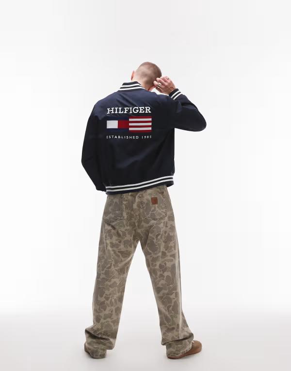 トミー ヒルフィガー メンズ ジャケット・ブルゾン アウター Tommy Hilfiger americana varsity bomber jacket in navy Desert Sky