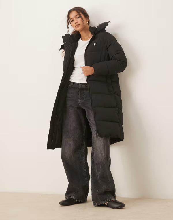 カルバンクライン レディース ジャケット・ブルゾン アウター Calvin Klein Jeans long essential puffer jacket in black Black