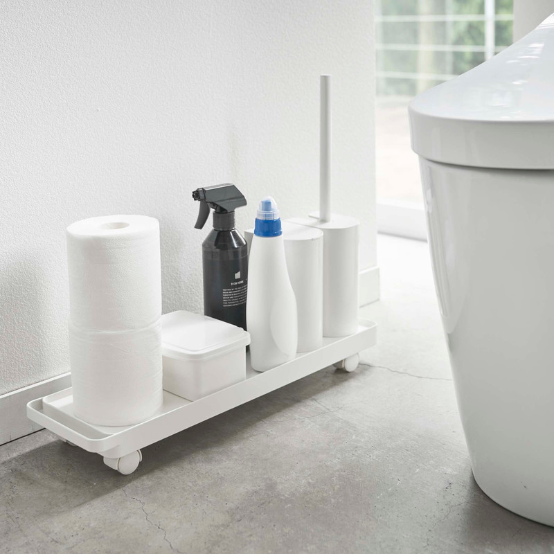 YAMAZAKI (山崎実業) tower タワー スリムトイレ収納ワゴン ホワイト 4960 トイレットペーパー 洗剤 トイレ用品 一括収納 掃除道具 04960-5R2