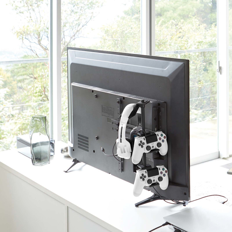 YAMAZAKI (山崎実業) smart スマート テレビ裏ゲームコントローラー収納ラック ブラック 5091 ヘッドホン 省スペース VESA 05091-5R2