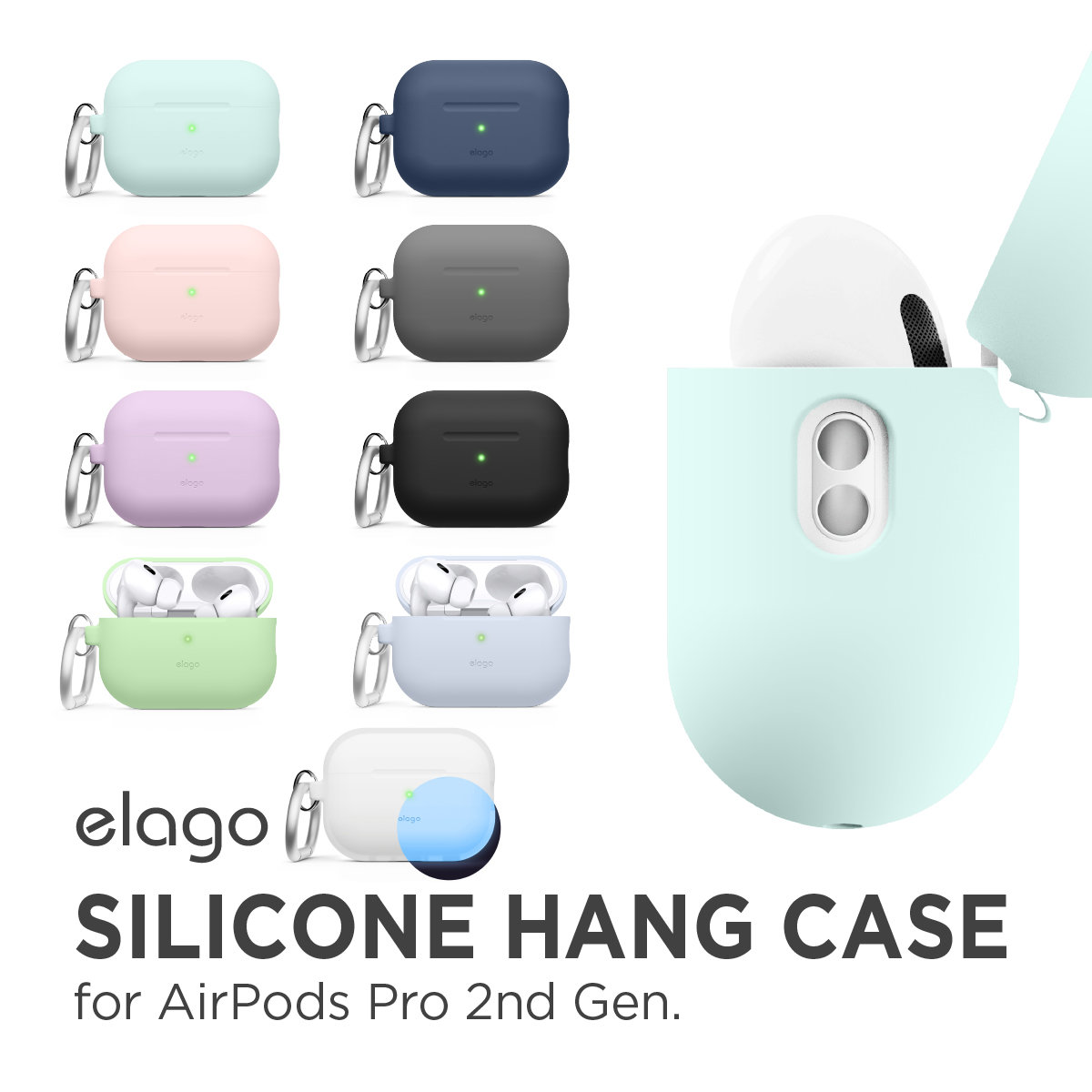 【製品仕様】… ◆ 対応機種 ： Air Pods Pro2 2022年 ( アップル エアーポッズ プロ2 ) ◆ 内容物 ： シリコンケース × 1個、カラビナ × 1個 ◆ サイズ ： 約 4.