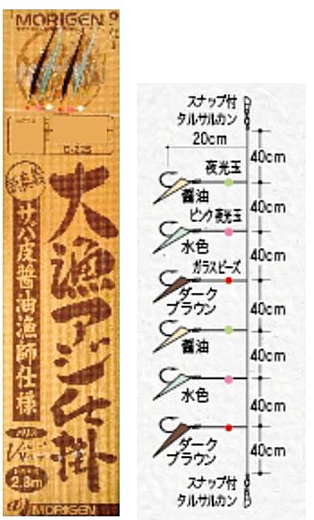 MORIGEN 船釣り 胴突き サビキ あじ アジ 鯵 釣り 鈎 針 ハリ カブラ 仕掛け 漁師の極秘技！サバ皮を醤油に漬け、アジ・メバルの好む「薄茶色」に染め、断トツの集魚力を発揮する！数・サイズを