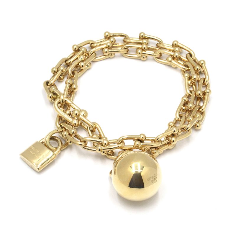 ティファニー ハードウェアラップブレスレット 60152683 K18YG 球体 ボール リンクブレスレット イエローゴールド 地金47.6g 中古 送料無