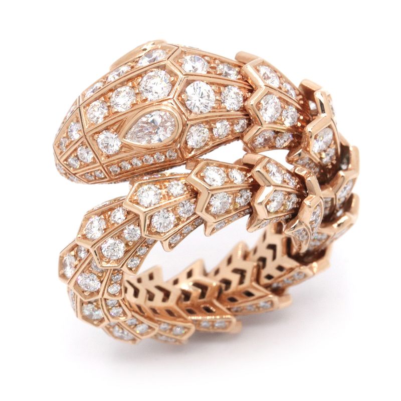 ブルガリ セルペンティヴァイパーリング 約11号 MLサイズ K18PG ダイヤモンド 蛇 スネーク ピンクゴールド 地金約17g 中古 送料無料