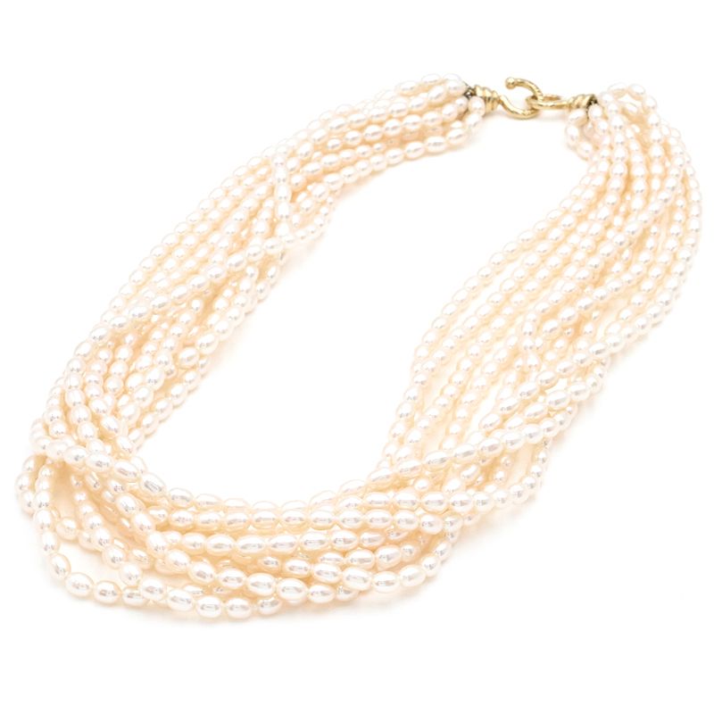 ティファニー 10連ライスパールネックレス K18YG パロマ・ピカソ ベビーパールネックレス 43cm イエローゴールド 地金約5g 中古 送料無料