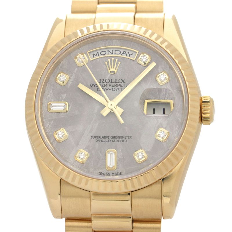 [3年保証] ロレックス メンズ デイデイト 118238 Z番 K18YG メテオライト ダイヤインデックス 保証書付き 自動巻き 腕時計 中古 送料無料