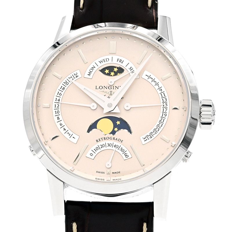 [3年保証] ロンジン メンズ ロンジン1832 L4.828.4.92.2 箱保 4レトログラード ムーンフェイズ シルバー 自動巻き 腕時計 中古 送料無料