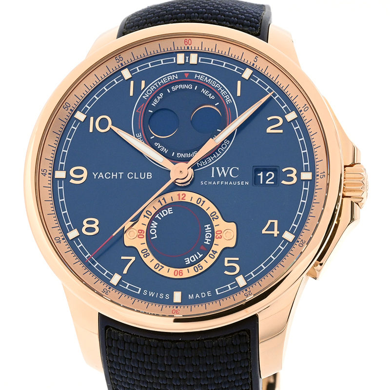 IWC メンズ ポルトギーゼ ヨットクラブ ムーン＆タイド IW344001 K18RG 箱保 デイト ブルー 青文字盤 自動巻き 腕時計 中古 送料無料